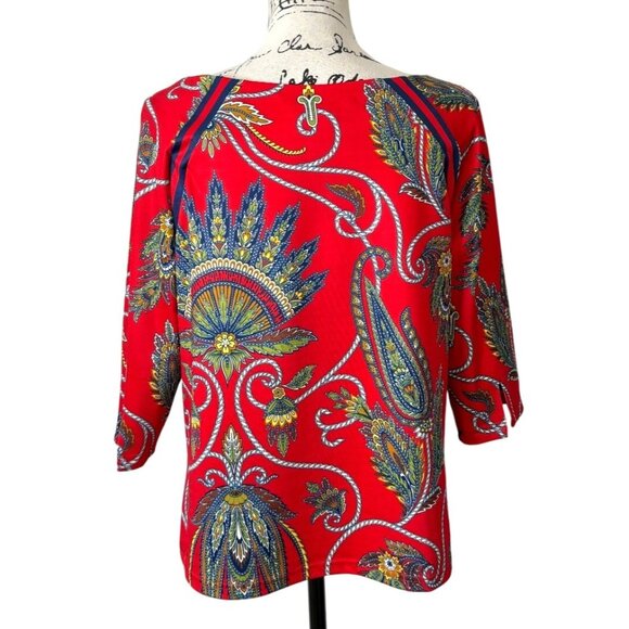 Gretchen Scott Red Paisley Top 3/4 Sleeve Womens Size M - Picture 3 of 7